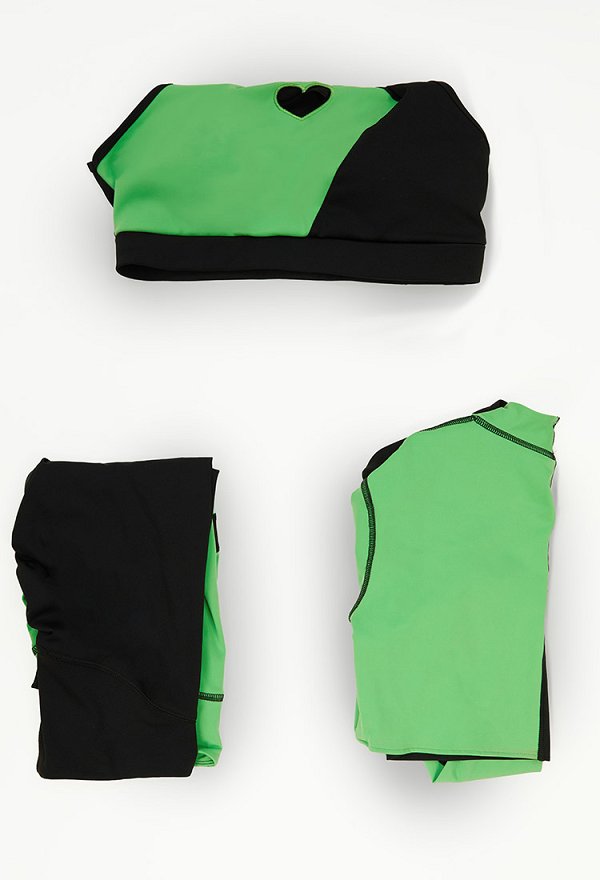 Ropa deportiva de yoga Shego Derivative Green Black top y leggings con chaqueta