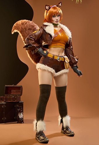 Rival Chica Doreen Verde Cosplay Traje Chaleco Pantalones Cortos con Chaqueta Cola