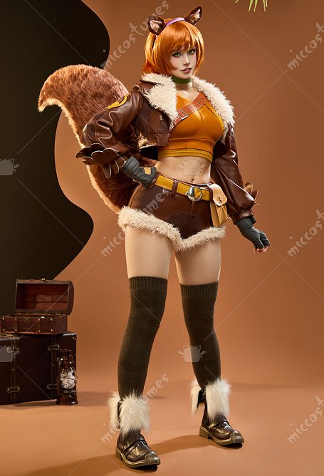 Rival Chica Doreen Verde Cosplay Traje Chaleco Pantalones Cortos con Chaqueta Cola