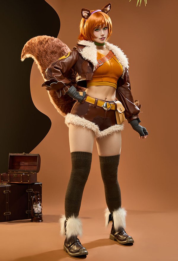 Rival Chica Doreen Verde Cosplay Traje Chaleco Pantalones Cortos con Chaqueta Cola