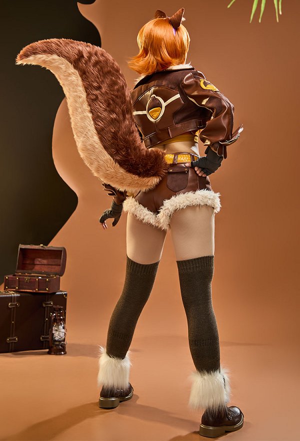 Rival Chica Doreen Verde Cosplay Traje Chaleco Pantalones Cortos con Chaqueta Cola