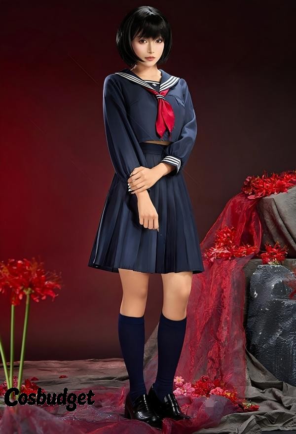 Cosbudget Silent Hill F Shimizu Hinako Blue JK Uniform with Bow Tie and Tattoo Stickers