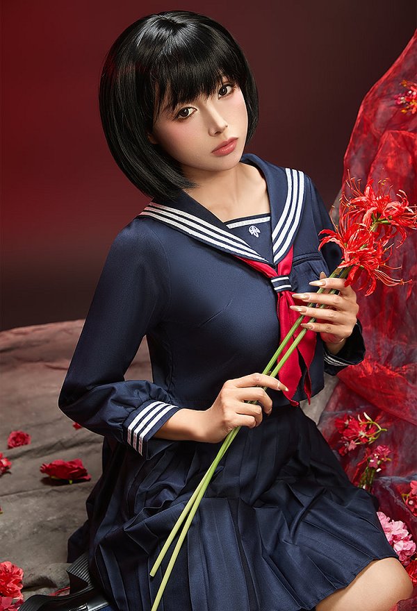 Cosbudget Silent Hill F Shimizu Hinako Blue JK Uniform with Bow Tie and Tattoo Stickers Cosbudget Silent Hill F Shimizu Hinako Blue JK Uniform with Bow Tie and Tattoo Stickers