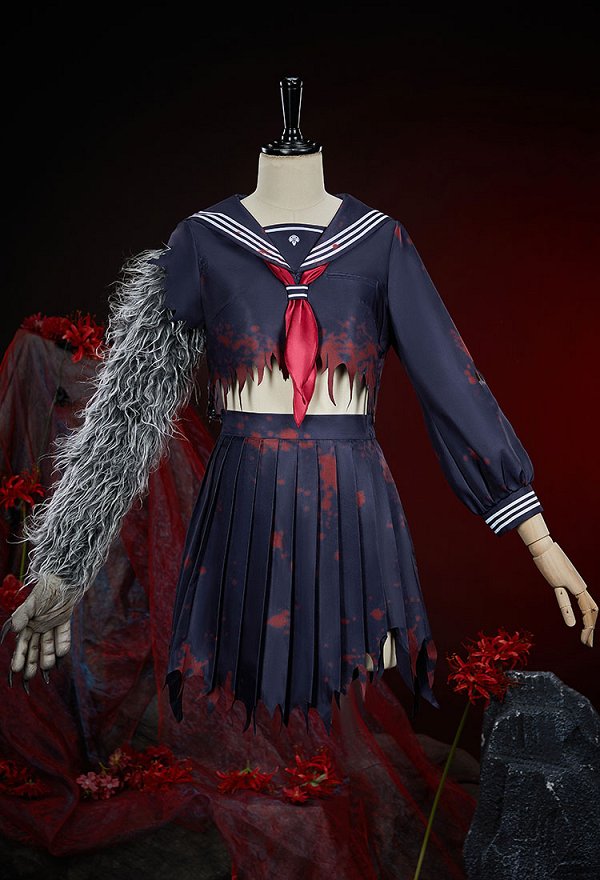 Silent Hill F Shimizu Hinako Cosplay Conjunto de uniforme con estampado de bestialidad top y falda, guantes y calcetines
