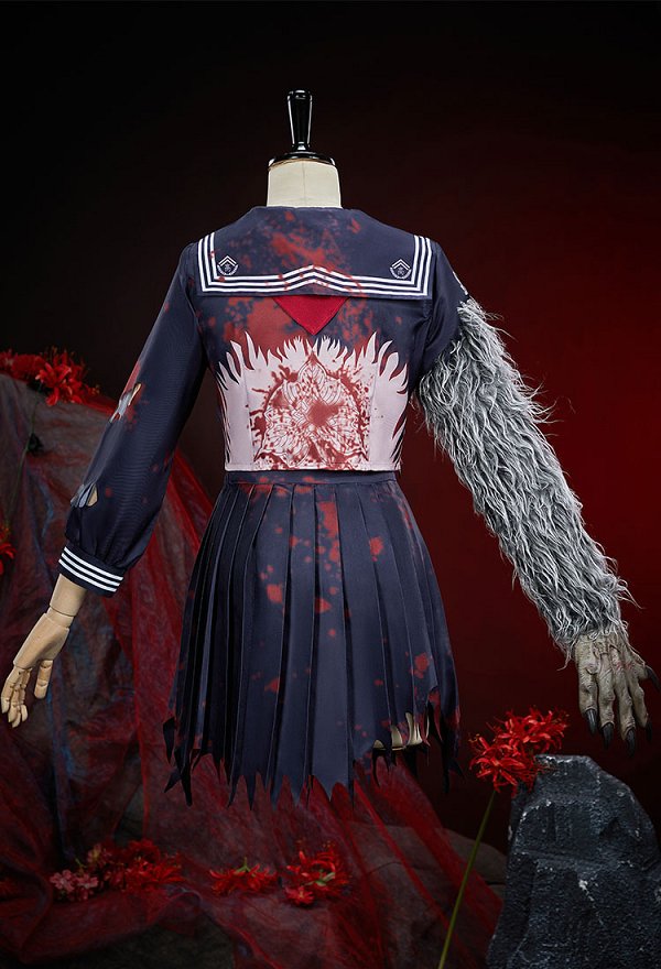 Silent Hill F Shimizu Hinako Cosplay Conjunto de uniforme con estampado de bestialidad top y falda, guantes y calcetines