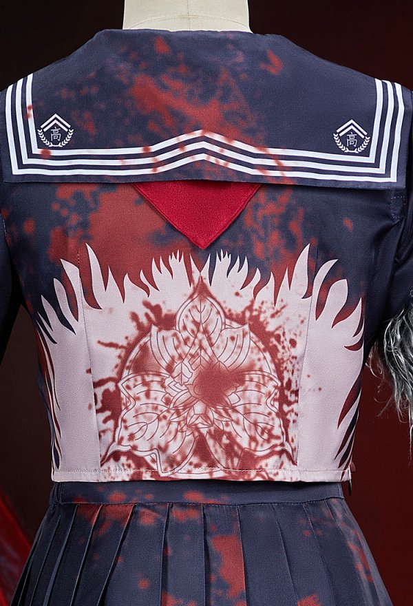 Silent Hill F Shimizu Hinako Cosplay Conjunto de uniforme con estampado de bestialidad top y falda, guantes y calcetines