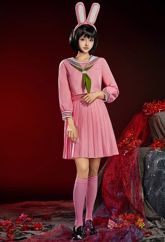 Silent Hill F Shimizu Hinako Ensemble uniforme JK Rose Haut et Jupe avec nœud papillon et chaussettes
