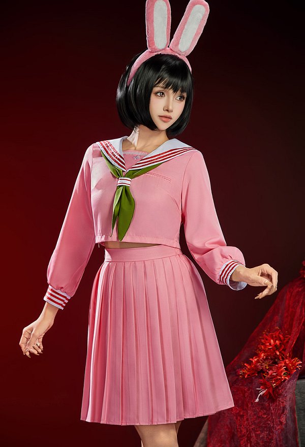 Silent Hill F Shimizu Hinako Pink JK Uniform Set Top and Skirt with Bow Tie and Socks