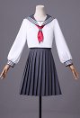 Silent Hill F Shimizu Hinako Gray White JK Uniform Set Top and Skirt with Bow Tie and Socks