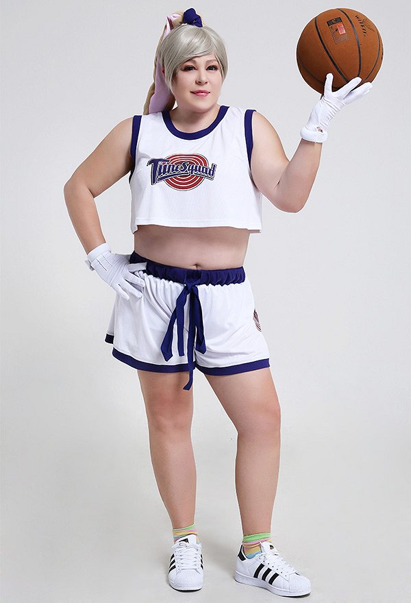 Plus Size Space Jam Lola Bunny Rabbit Curvy Cosplay Costume with Gloves and Hair Accessory
