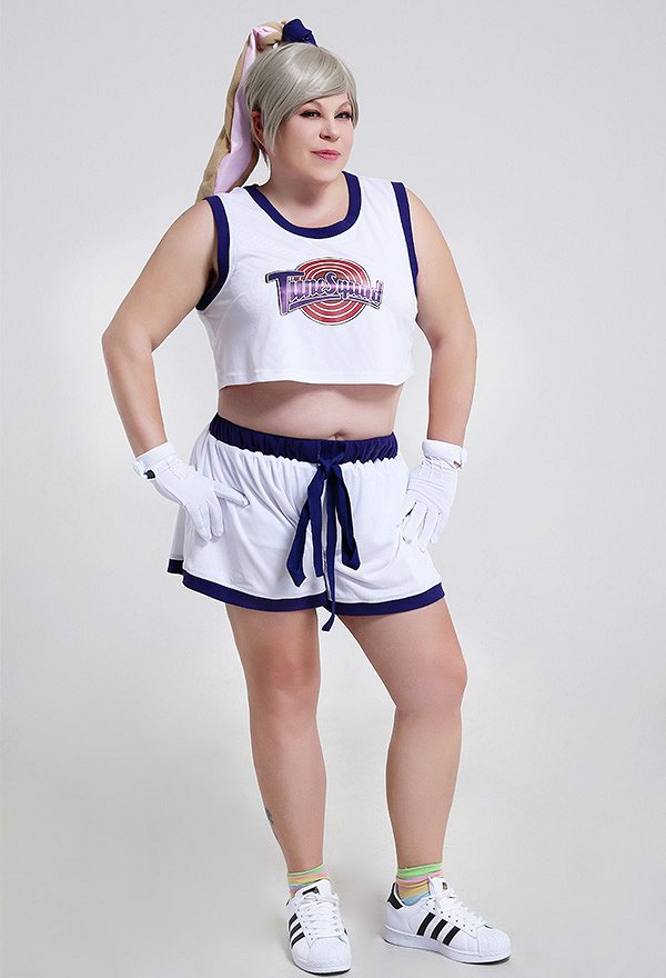 Plus Size Space Jam Lola Bunny Rabbit Curvy Cosplay Costume with Gloves and Hair Accessory