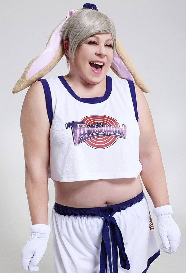 Plus Size Space Jam Lola Bunny Rabbit Curvy Cosplay Costume with Gloves and Hair Accessory