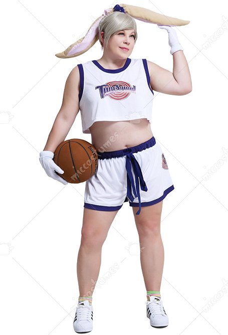 Space Jam Costume de Cosplay Lola Bunny Uniforme d'équipe de Supporteurs avec Oreilles de Lapin Grande Taille Curvy Cosplay