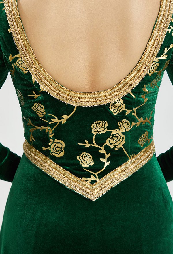 Shrek Fiona Cosplay Kostüm Figurbetontes Kleid Stehkragen Weste