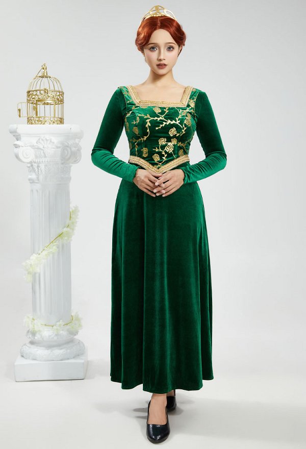 Shrek Fiona Cosplay Kostüm Figurbetontes Kleid Stehkragen Weste Shrek Fiona Cosplay Kostüm Figurbetontes Kleid Stehkragen Weste