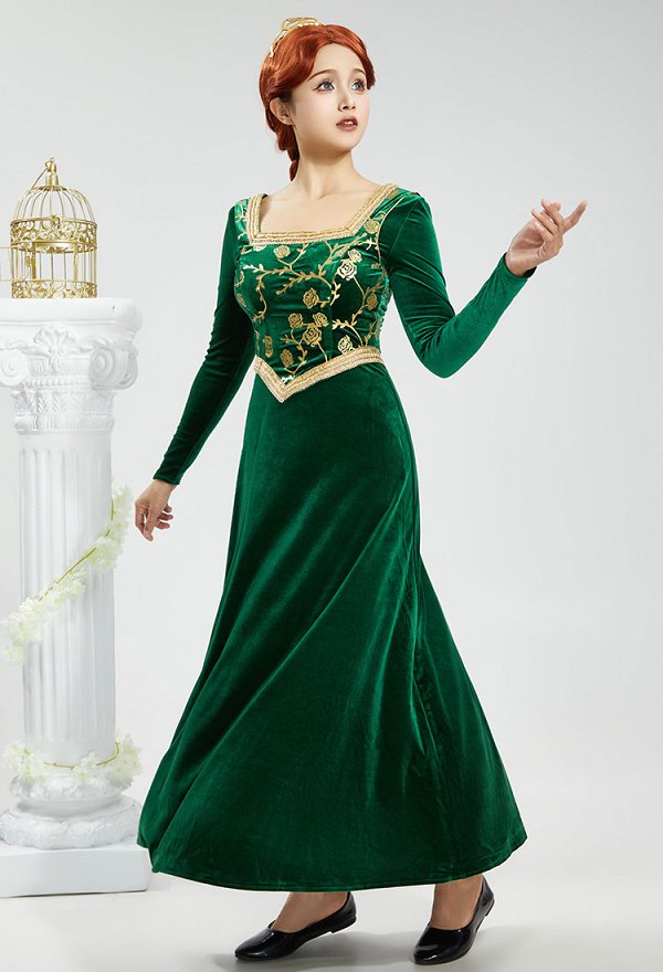 Shrek Fiona Cosplay Kostüm Figurbetontes Kleid Stehkragen Weste Shrek Fiona Cosplay Kostüm Figurbetontes Kleid Stehkragen Weste