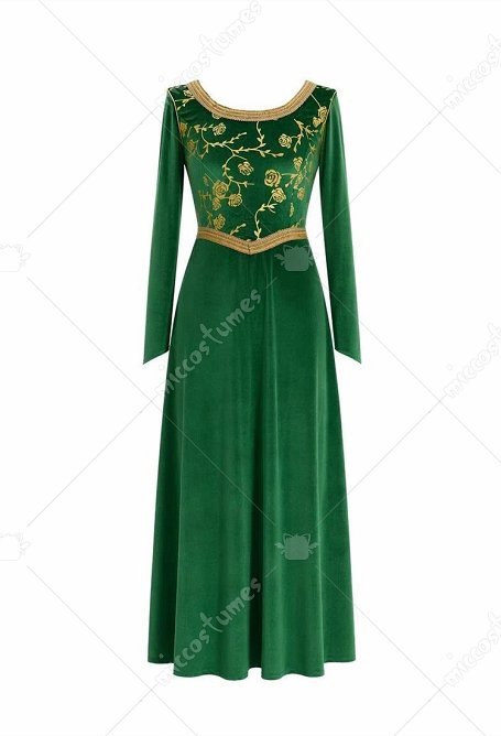 Shrek Fiona Cosplay Costume Dress with Crown Headdress