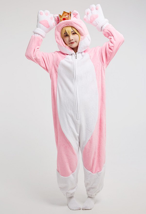 Halloween Women Cartoon Girl Peach Derivative Cat Pink Onesie Pajama Adult Onesie Homewear Kigurumi Hooded Loungewear Costume Outfits