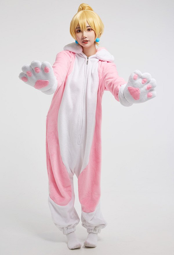 Halloween Women Cartoon Girl Peach Derivative Cat Pink Onesie Pajama Adult Onesie Homewear Kigurumi Hooded Loungewear Costume Outfits