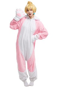 Kawaii Damen Mario Prinzessin Overall mit Kapuzen Pyjamas Onesie Homewear Kigurumi Jumpsuit Katze Ohren Kostüm Cosplay Kostüm