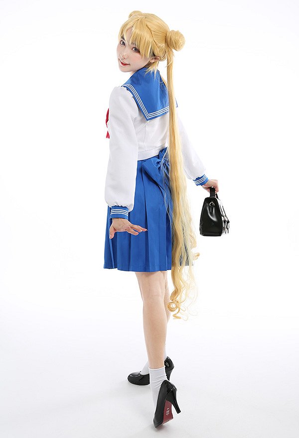Sailor Moon Usagi Tsukino JK Conjunto de Uniforme Disfraz de Cosplay con Pajarita y Decoración de Lazo Trasero