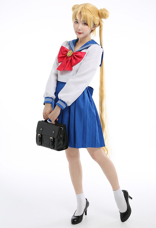 Sailor Moon Usagi Tsukino JK Conjunto de Uniforme Disfraz de Cosplay con Pajarita y Decoración de Lazo Trasero