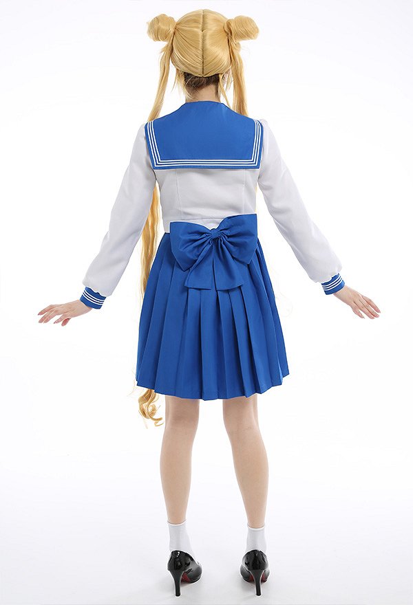 Sailor Moon Usagi Tsukino JK Conjunto de Uniforme Disfraz de Cosplay con Pajarita y Decoración de Lazo Trasero