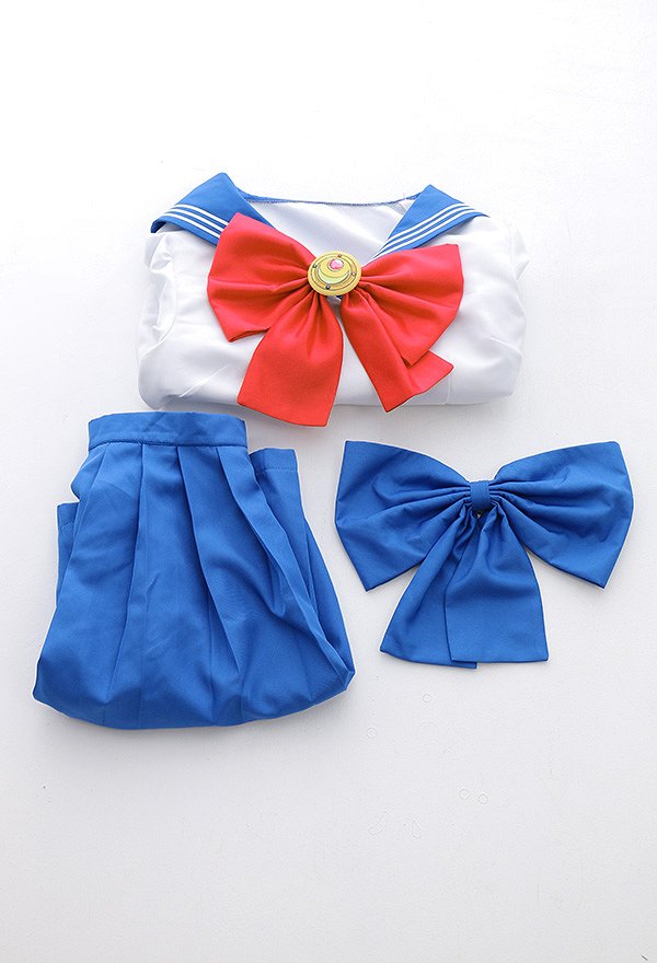 Sailor Moon Usagi Tsukino JK Conjunto de Uniforme Disfraz de Cosplay con Pajarita y Decoración de Lazo Trasero