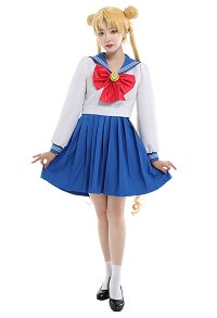 Sailor Moon Usagi Tsukino JK Uniform Set Cosplay Costume Outfits with Bow Tie and Back Bow Decoration
