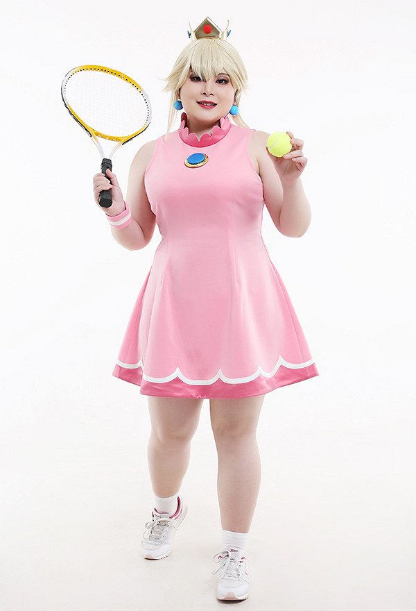 Plus Size Mario Tennis Girl Peach Dress Curvy Cosplay Costume