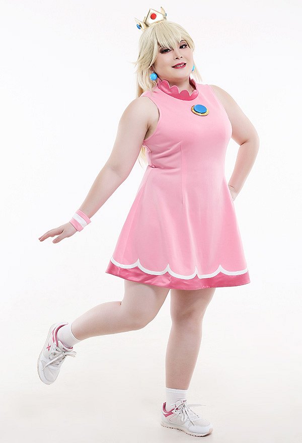 Plus Size Mario Tennis Girl Peach Dress Curvy Cosplay Costume