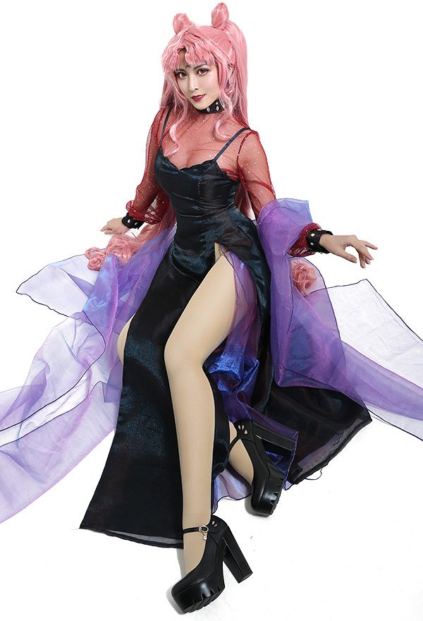 Exclusivo Marinero de La Luna Godo Negro Dama Chibiusa Tsukino Vestido de Traje de Cosplay