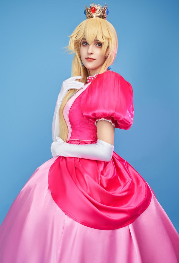 Girl Peach Derivative Cosplay Costume Top and Skirt with Crinoline and Gloves