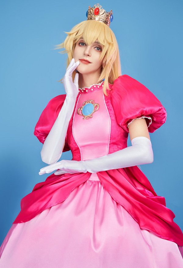 Girl Peach Derivative Cosplay Costume Top and Skirt with Crinoline and Gloves