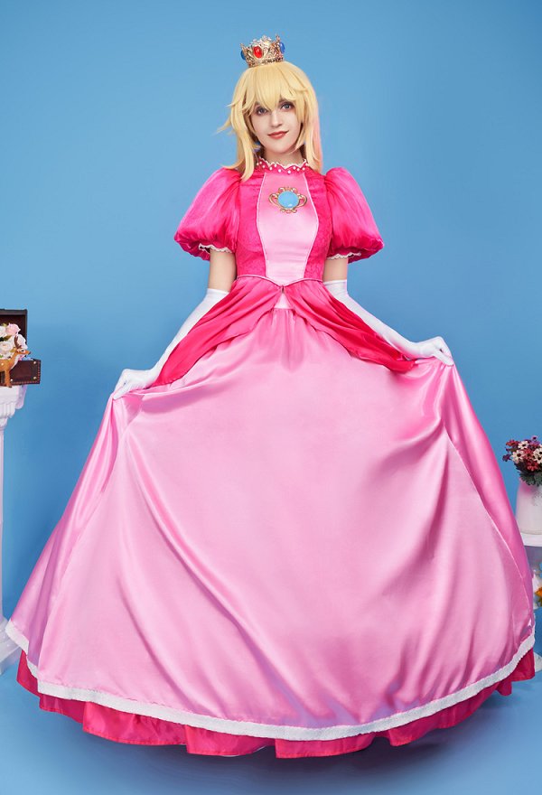 Girl Peach Derivative Cosplay Costume Top and Skirt with Crinoline and Gloves