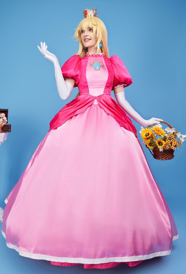 Girl Peach Derivative Cosplay Costume Top and Skirt with Crinoline and Gloves