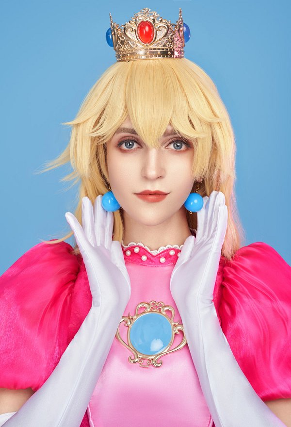 Girl Peach Derivative Cosplay Costume Top and Skirt with Crinoline and Gloves