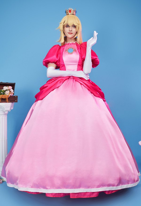 Girl Peach Derivative Cosplay Costume Top and Skirt with Crinoline and Gloves