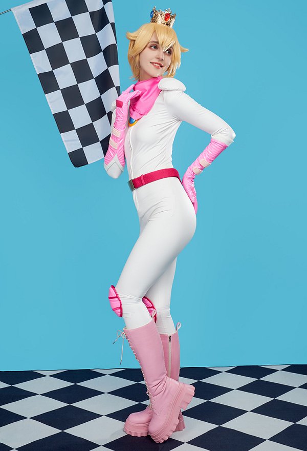 Fille Peach Costume de Cosplay Peach Combinaison Skinny de Course avec Couronne pour Femme Fille Peach Costume de Cosplay Peach Combinaison Skinny de Course avec Couronne pour Femme