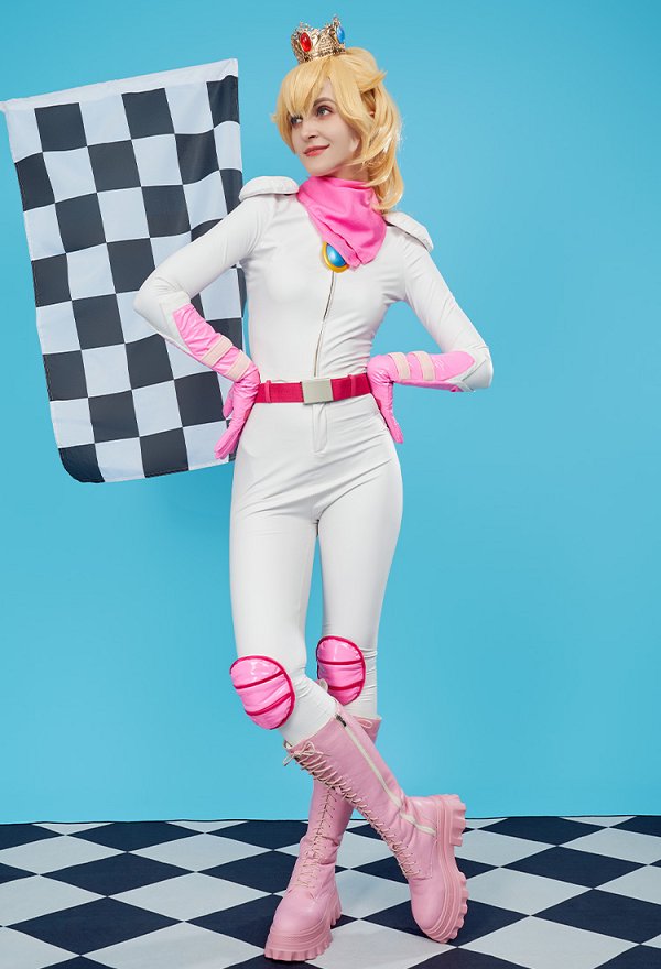 Fille Peach Costume de Cosplay Peach Combinaison Skinny de Course avec Couronne pour Femme Fille Peach Costume de Cosplay Peach Combinaison Skinny de Course avec Couronne pour Femme