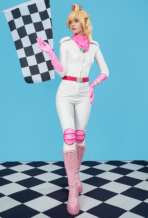 Fille Peach Costume de Cosplay Peach Combinaison Skinny de Course avec Couronne pour Femme Fille Peach Costume de Cosplay Peach Combinaison Skinny de Course avec Couronne pour Femme