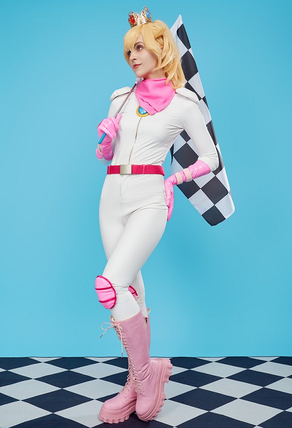 Fille Peach Costume de Cosplay Peach Combinaison Skinny de Course avec Couronne pour Femme Fille Peach Costume de Cosplay Peach Combinaison Skinny de Course avec Couronne pour Femme