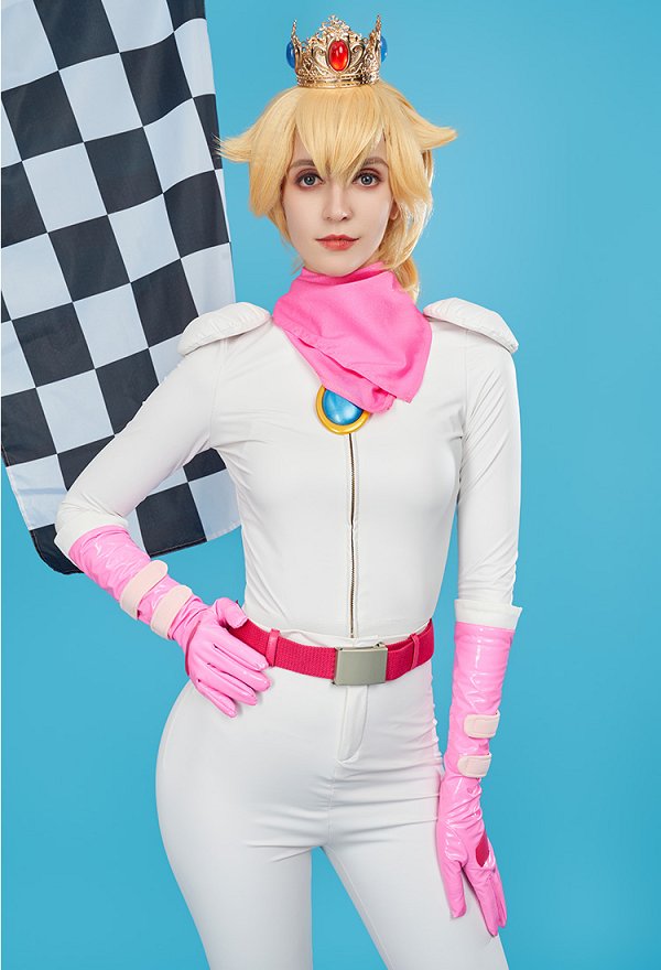 Fille Peach Costume de Cosplay Peach Combinaison Skinny de Course avec Couronne pour Femme Fille Peach Costume de Cosplay Peach Combinaison Skinny de Course avec Couronne pour Femme