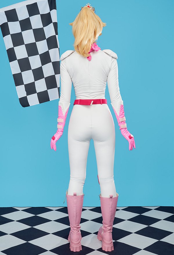 Fille Peach Costume de Cosplay Peach Combinaison Skinny de Course avec Couronne pour Femme Fille Peach Costume de Cosplay Peach Combinaison Skinny de Course avec Couronne pour Femme