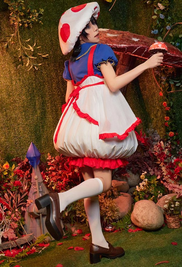 Toad Derivative Cosplay Costume Kawaii Doll Collar Top and Dress with Hat and Socks