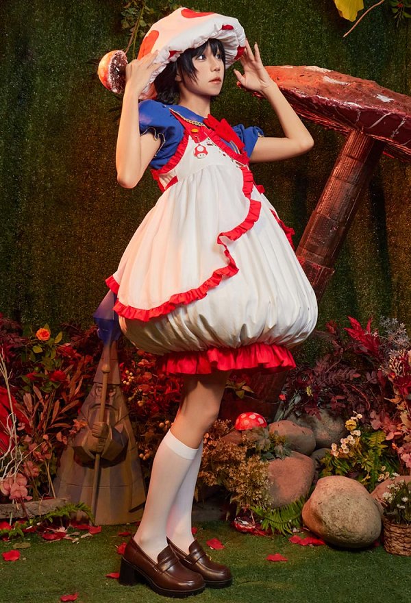 Toad Derivative Cosplay Costume Kawaii Doll Collar Top and Dress with Hat and Socks