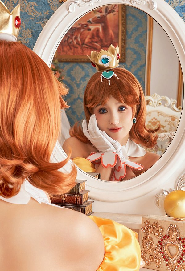 Miccostumes x akuoart Daisy Cosplay Costume Puff Sleeves Top and Shorts with Skirt and Gloves