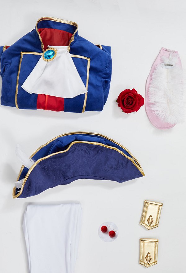 Girl Peach Cosplay Costume Swordfighter Costume de Chevalier Bleu Top et Pantalon avec Chapeau et Boucles d'Oreilles Girl Peach Cosplay Costume Swordfighter Costume de Chevalier Bleu Top et Pantalon avec Chapeau et Boucles d'Oreilles