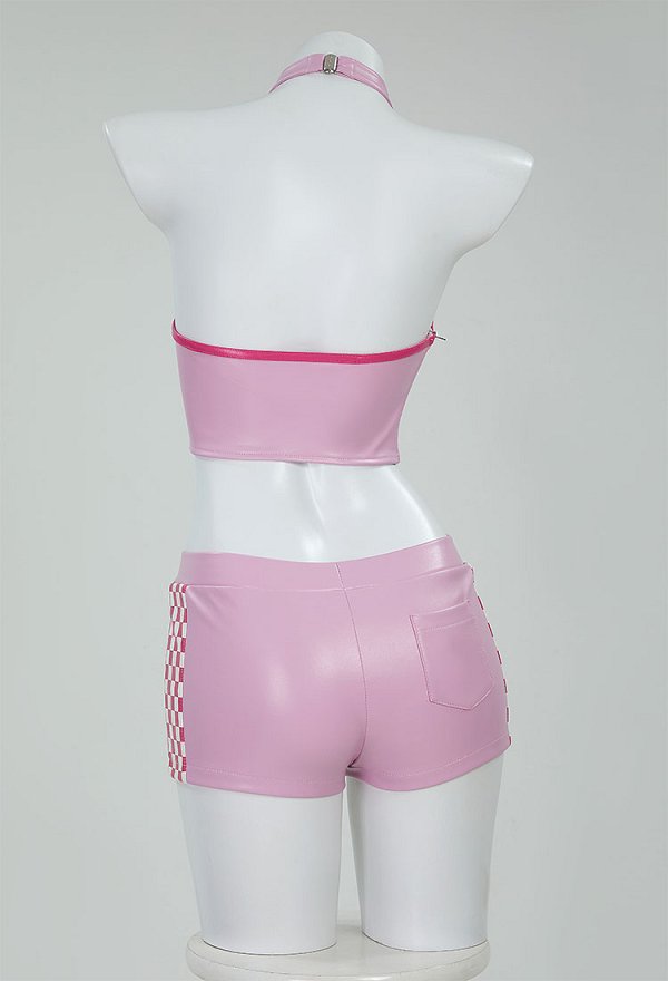 Traje de Carrera Rosa Melocotón Top Corto y Chaqueta con Pantalones Cortos Collar Conjunto Casual Traje de Carrera Rosa Melocotón Top Corto y Chaqueta con Pantalones Cortos Collar Conjunto Casual