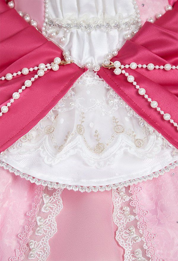 Disfraz de princesa Peach para cosplay con delantal y cadena en la cintura